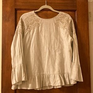 Zara bohemian embroidered blouse with ruffle at wrists and waist. Size s/m